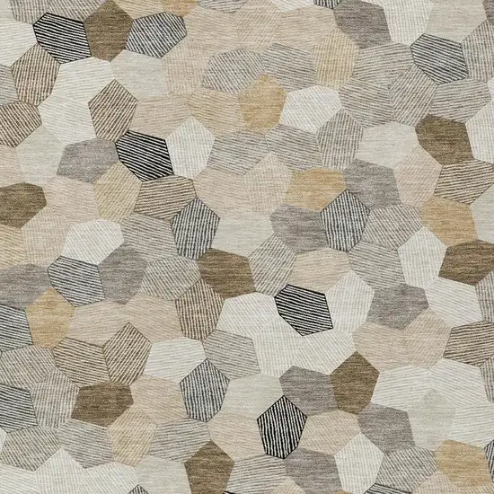 Beige And Ivory Geometric Washable Indoor Outdoor Area Rug Photo 2