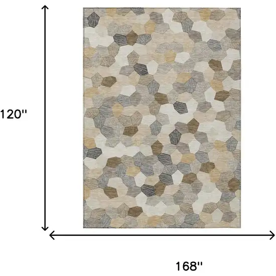 Beige And Ivory Geometric Washable Indoor Outdoor Area Rug Photo 6