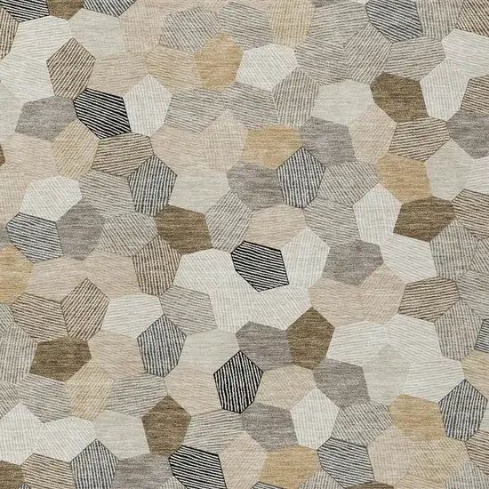 Beige And Ivory Geometric Washable Indoor Outdoor Area Rug Photo 2