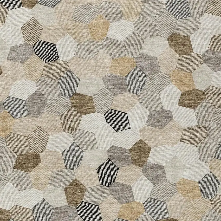 Beige And Ivory Geometric Washable Indoor Outdoor Area Rug Photo 2