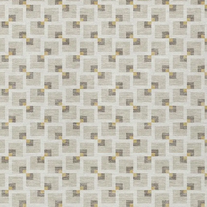 Beige And Ivory Geometric Washable Indoor Outdoor Area Rug Photo 2