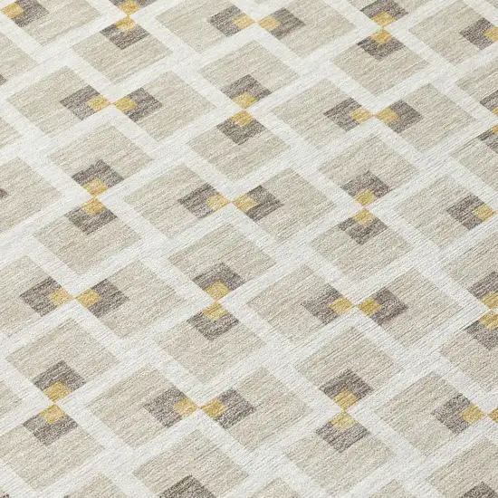Beige And Ivory Geometric Washable Indoor Outdoor Area Rug Photo 5