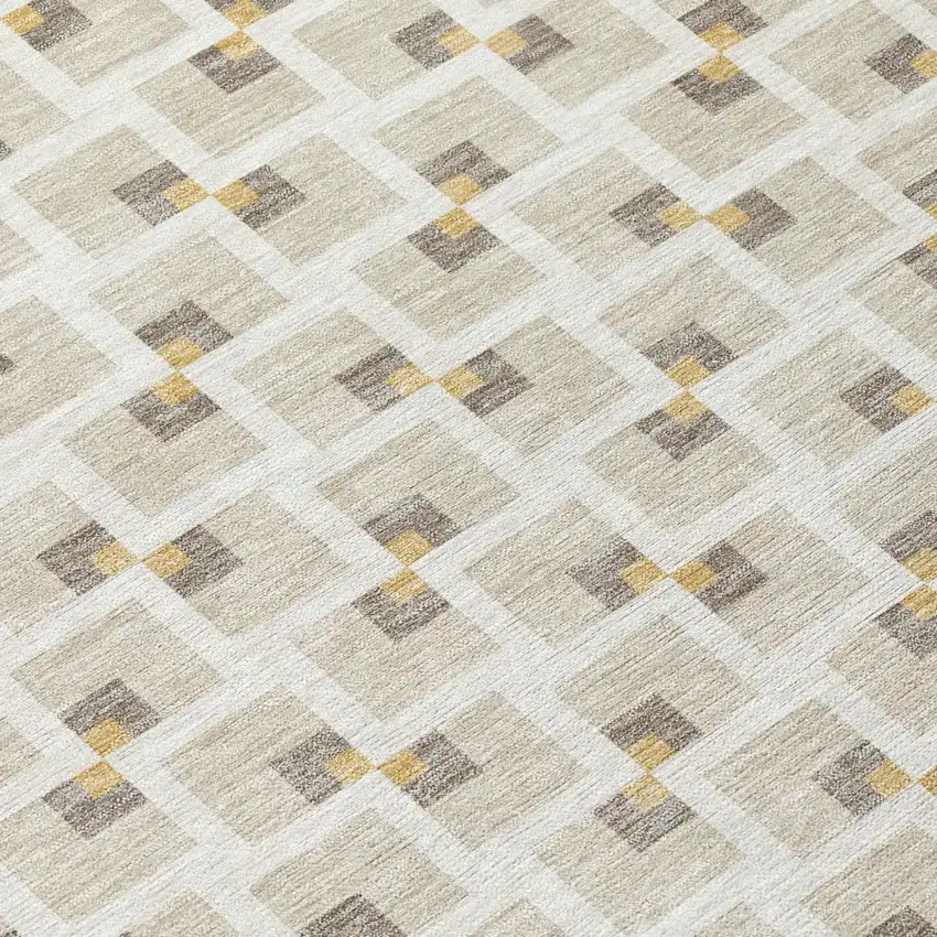 Beige And Ivory Geometric Washable Indoor Outdoor Area Rug Photo 5