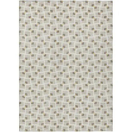 Beige And Ivory Geometric Washable Indoor Outdoor Area Rug Photo 1