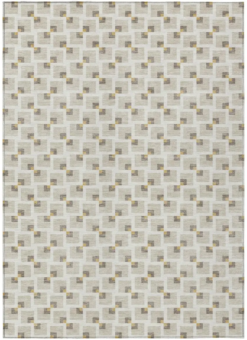 Beige And Ivory Geometric Washable Indoor Outdoor Area Rug Photo 1