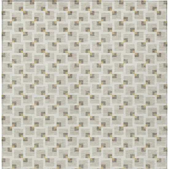 Beige And Ivory Geometric Washable Indoor Outdoor Area Rug Photo 3