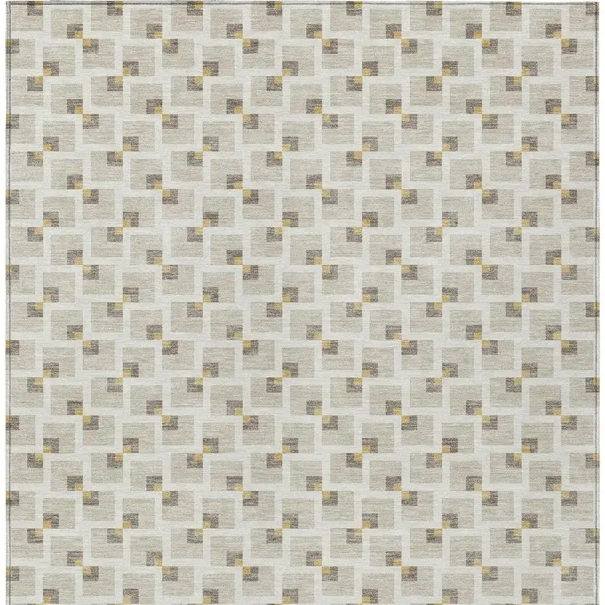 Beige And Ivory Geometric Washable Indoor Outdoor Area Rug Photo 3