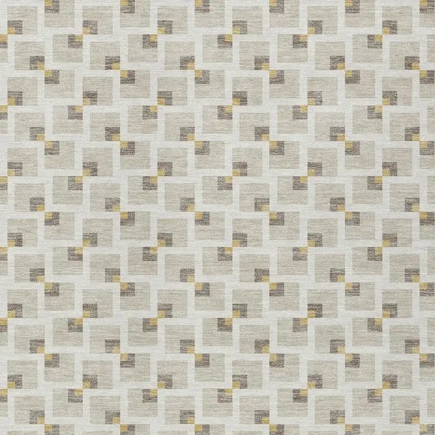Beige And Ivory Geometric Washable Indoor Outdoor Area Rug Photo 2