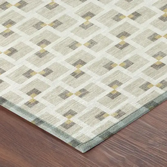 Beige And Ivory Geometric Washable Indoor Outdoor Area Rug Photo 4