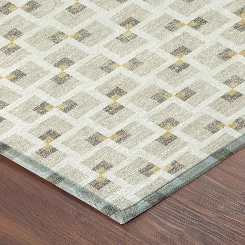 Beige And Ivory Geometric Washable Indoor Outdoor Area Rug Photo 4