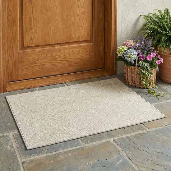 Beige And Ivory Geometric Washable Indoor Outdoor Area Rug Photo 1