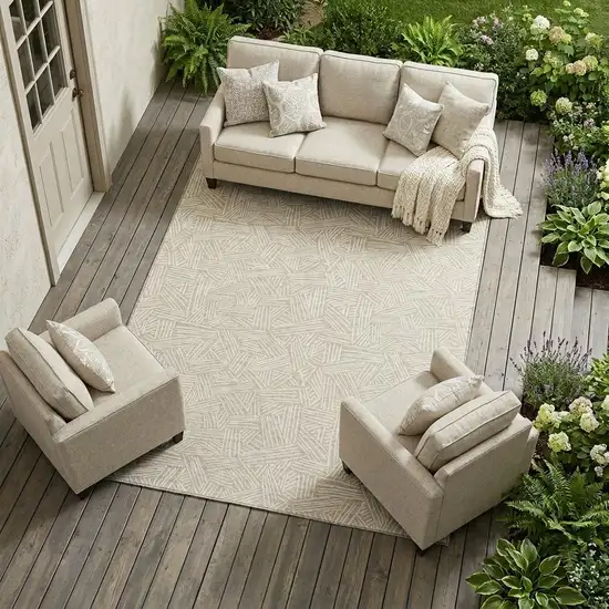 Beige And Ivory Geometric Washable Indoor Outdoor Area Rug Photo 1