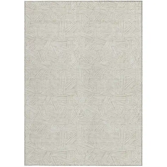 Beige And Ivory Geometric Washable Indoor Outdoor Area Rug Photo 4