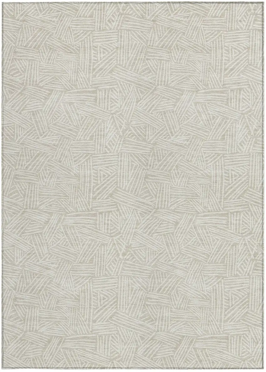 Beige And Ivory Geometric Washable Indoor Outdoor Area Rug Photo 4
