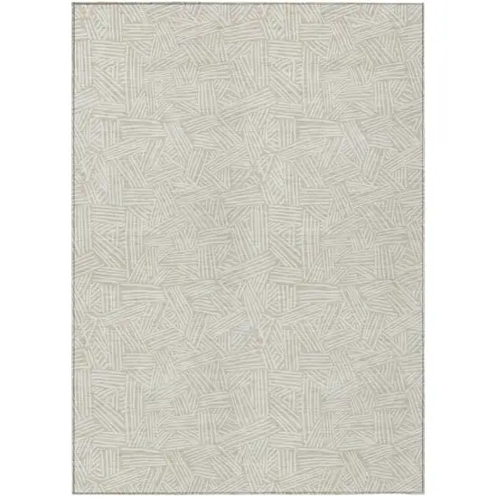 Beige And Ivory Geometric Washable Indoor Outdoor Area Rug Photo 2