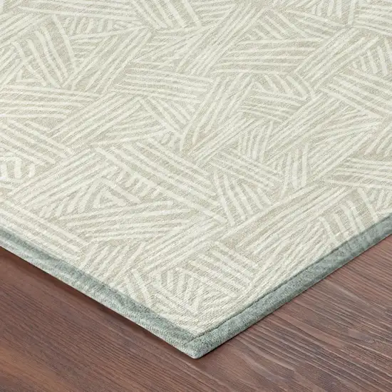Beige And Ivory Geometric Washable Indoor Outdoor Area Rug Photo 7