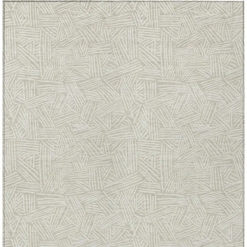 Beige And Ivory Geometric Washable Indoor Outdoor Area Rug Photo 6