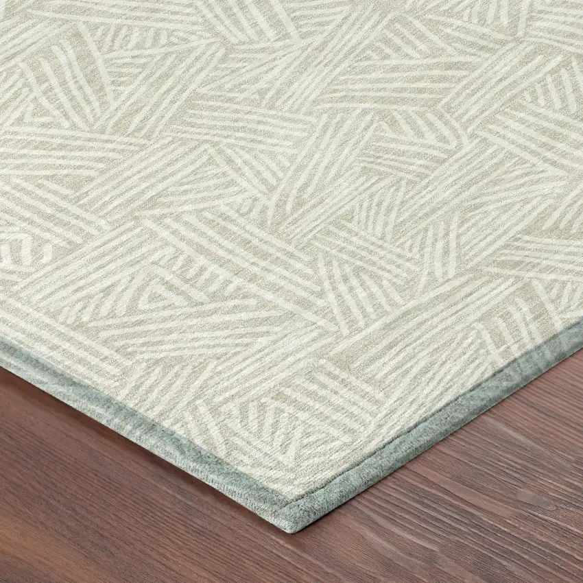 Beige And Ivory Geometric Washable Indoor Outdoor Area Rug Photo 7