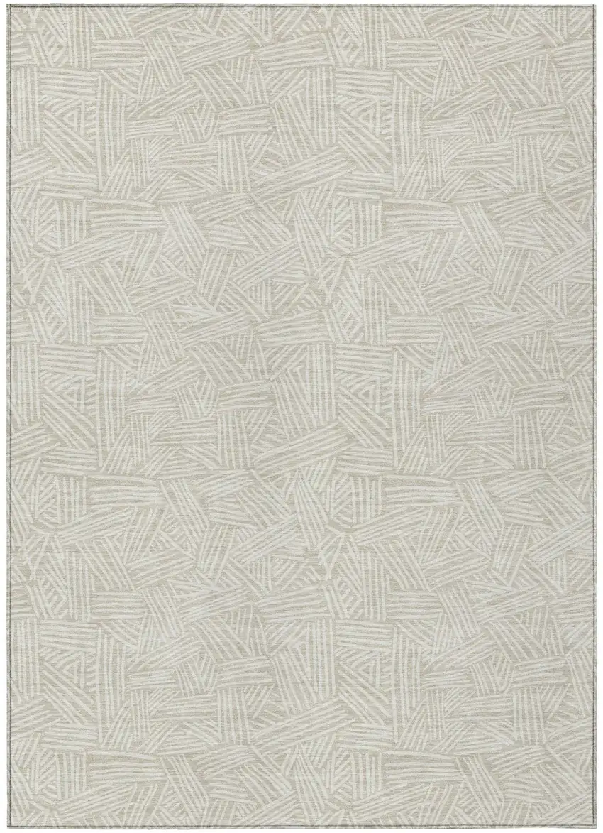 Beige And Ivory Geometric Washable Indoor Outdoor Area Rug Photo 2