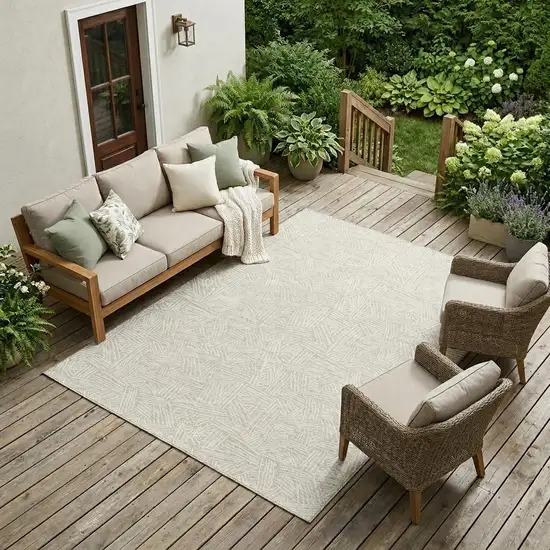 Beige And Ivory Geometric Washable Indoor Outdoor Area Rug Photo 1