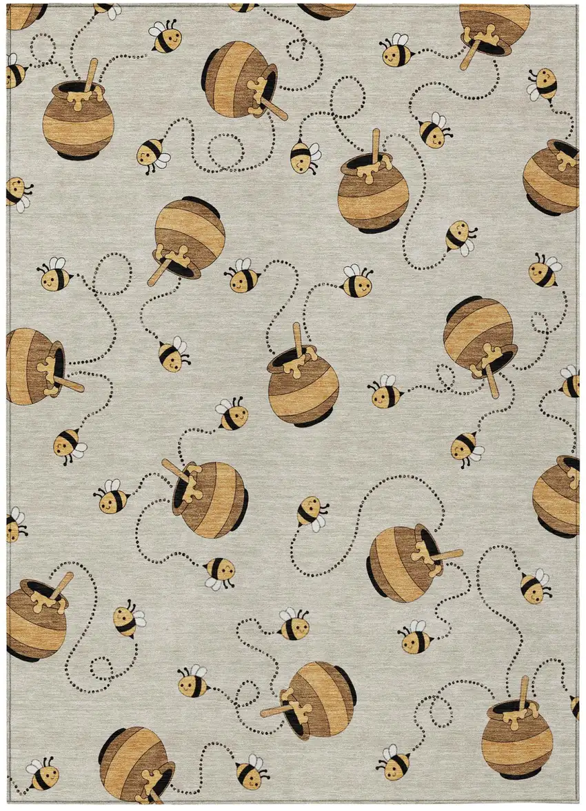 Beige And Ivory Geometric Washable Indoor Outdoor Area Rug Photo 2