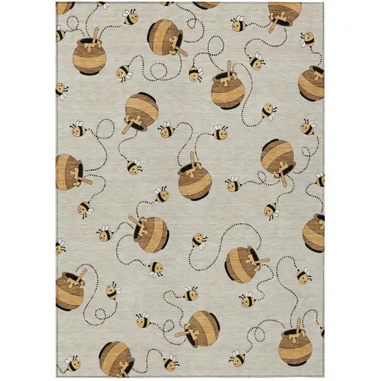 Beige And Ivory Geometric Washable Indoor Outdoor Area Rug Photo 2