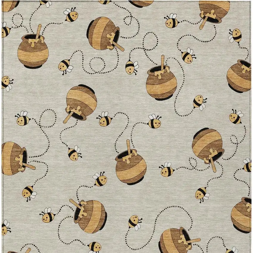 Beige And Ivory Geometric Washable Indoor Outdoor Area Rug Photo 4