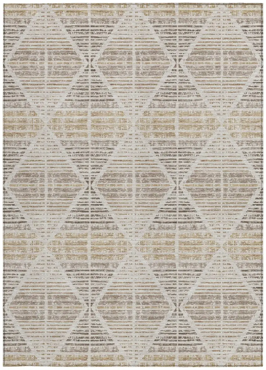 Beige And Ivory Geometric Washable Indoor Outdoor Area Rug Photo 4
