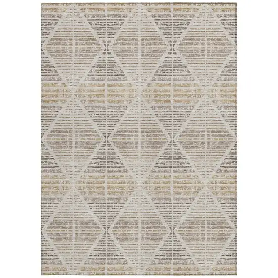 Beige And Ivory Geometric Washable Indoor Outdoor Area Rug Photo 4
