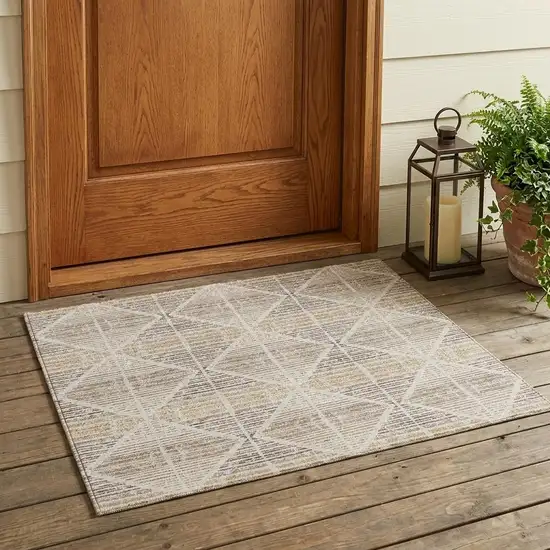 Beige And Ivory Geometric Washable Indoor Outdoor Area Rug Photo 1