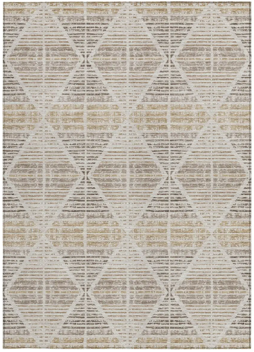 Beige And Ivory Geometric Washable Indoor Outdoor Area Rug Photo 3