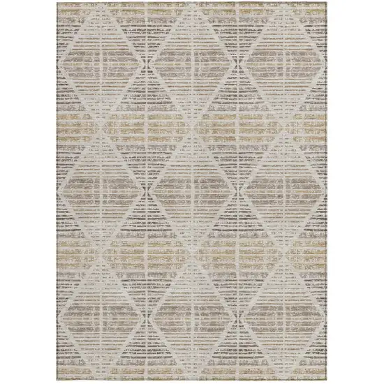 Beige And Ivory Geometric Washable Indoor Outdoor Area Rug Photo 3