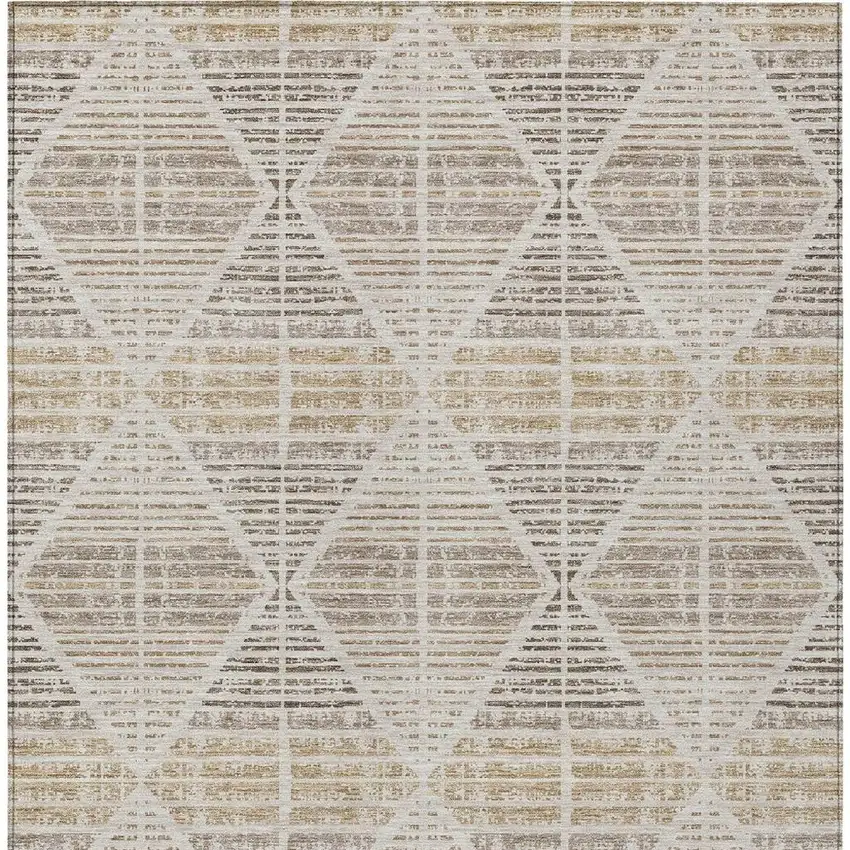 Beige And Ivory Geometric Washable Indoor Outdoor Area Rug Photo 4