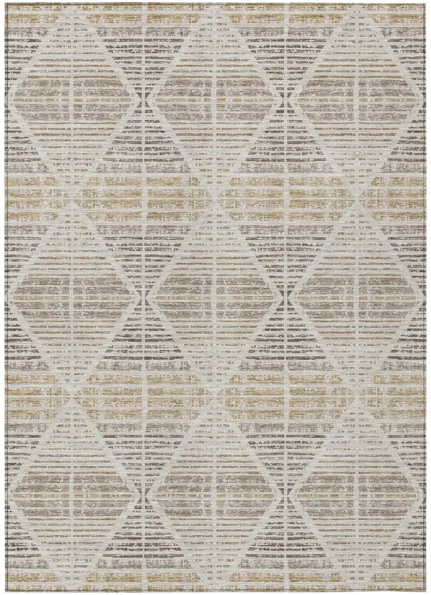 Beige And Ivory Geometric Washable Indoor Outdoor Area Rug Photo 2