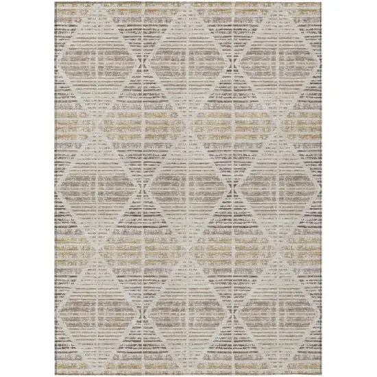 Beige And Ivory Geometric Washable Indoor Outdoor Area Rug Photo 2