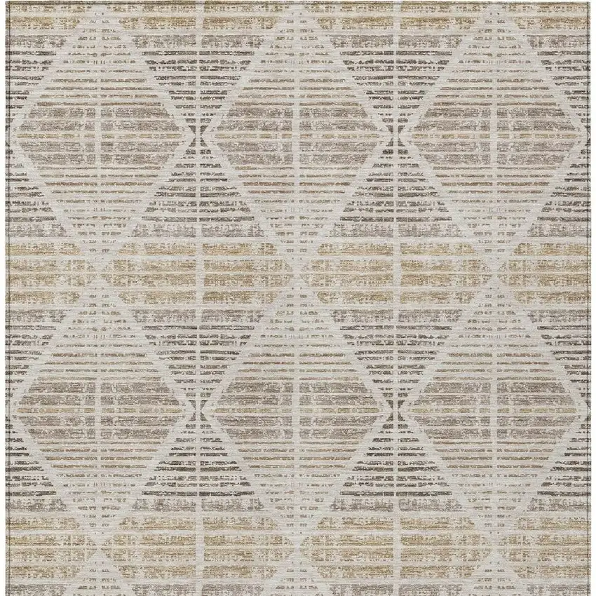 Beige And Ivory Geometric Washable Indoor Outdoor Area Rug Photo 6