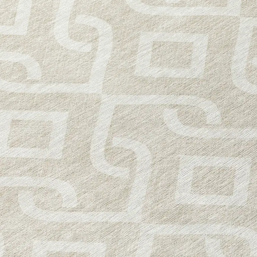 Beige And Ivory Geometric Washable Indoor Outdoor Area Rug Photo 6