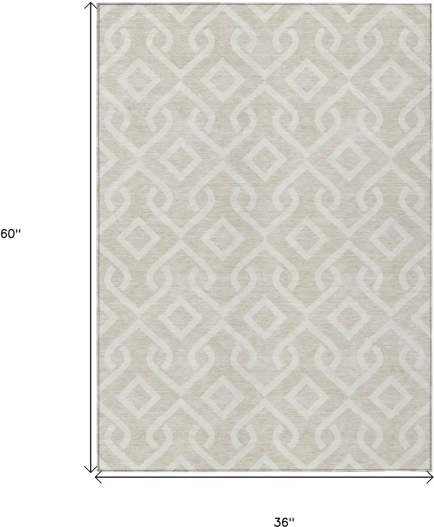 Beige And Ivory Geometric Washable Indoor Outdoor Area Rug Photo 3