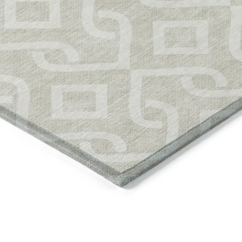 Beige And Ivory Geometric Washable Indoor Outdoor Area Rug Photo 4
