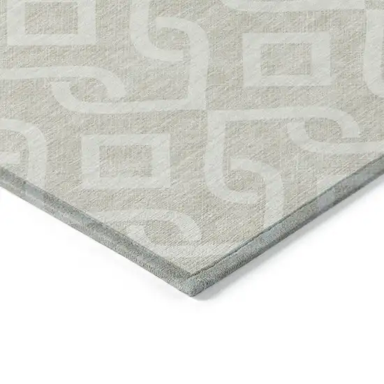 Beige And Ivory Geometric Washable Indoor Outdoor Area Rug Photo 4