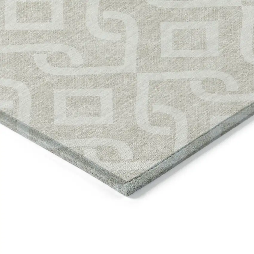 Beige And Ivory Geometric Washable Indoor Outdoor Area Rug Photo 4