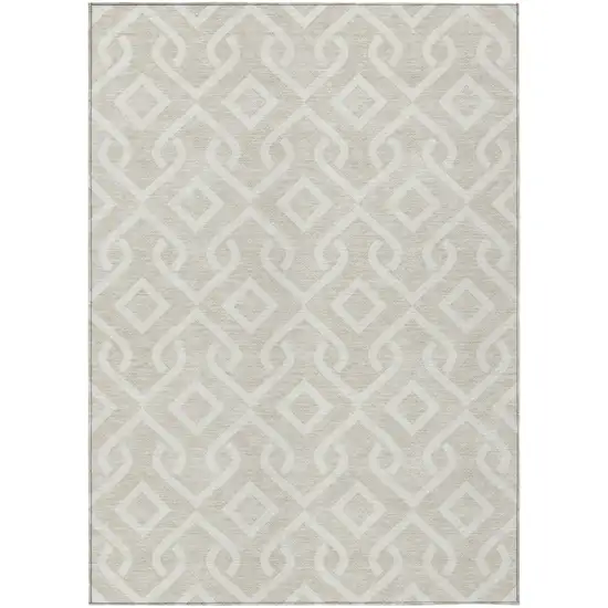 Beige And Ivory Geometric Washable Indoor Outdoor Area Rug Photo 2