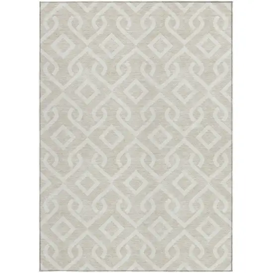 Beige And Ivory Geometric Washable Indoor Outdoor Area Rug Photo 5