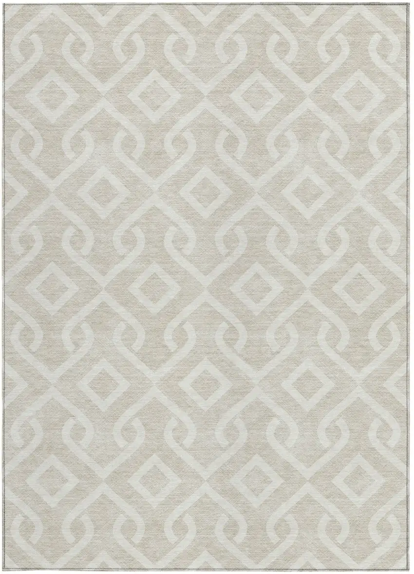 Beige And Ivory Geometric Washable Indoor Outdoor Area Rug Photo 5