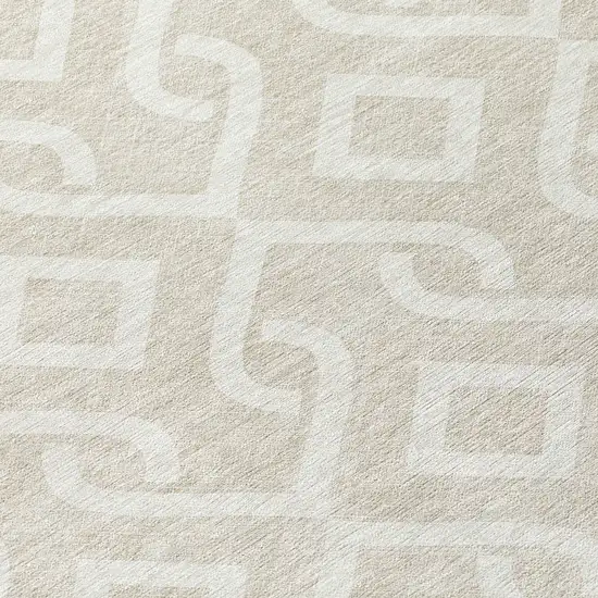 Beige And Ivory Geometric Washable Indoor Outdoor Area Rug Photo 4