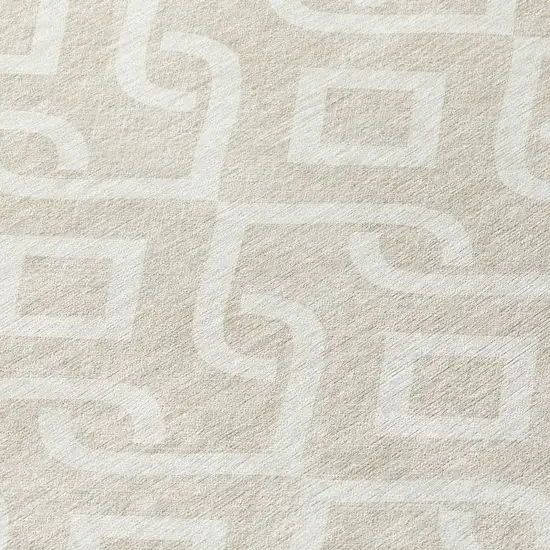 Beige And Ivory Geometric Washable Indoor Outdoor Area Rug Photo 4