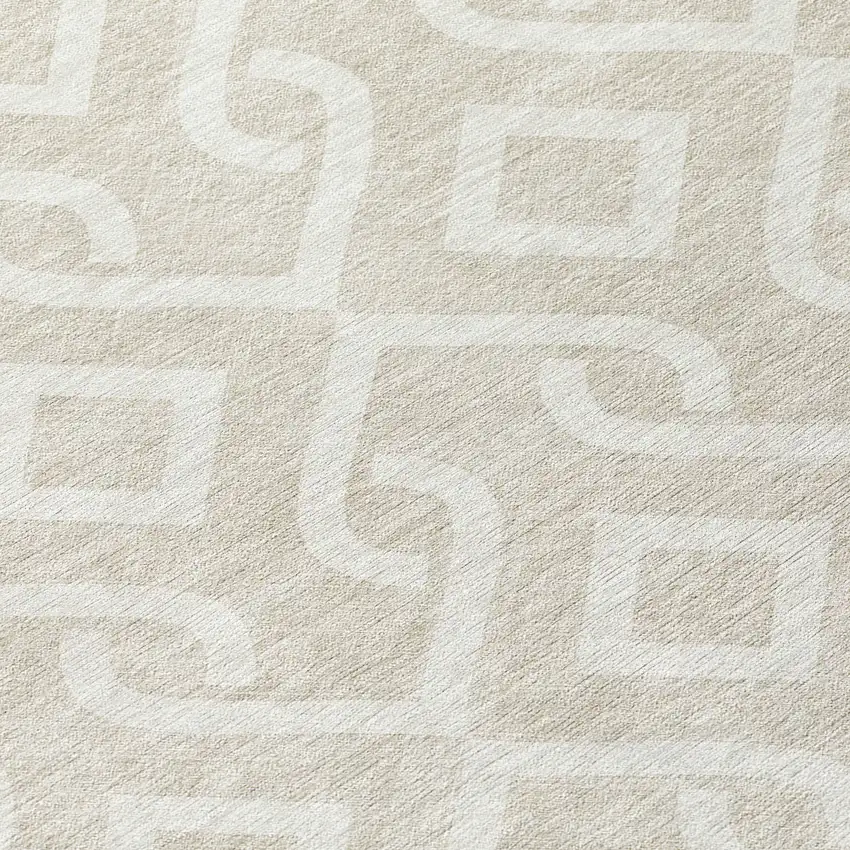 Beige And Ivory Geometric Washable Indoor Outdoor Area Rug Photo 4