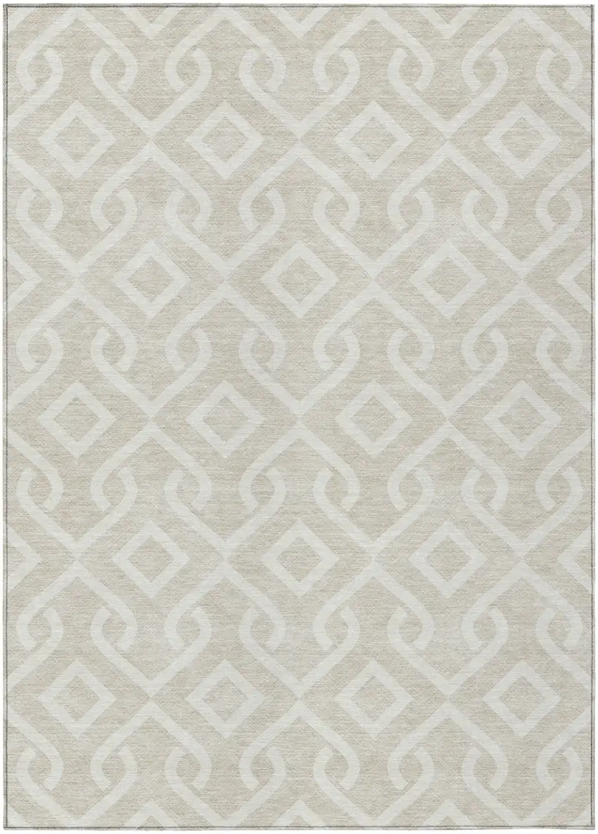 Beige And Ivory Geometric Washable Indoor Outdoor Area Rug Photo 2