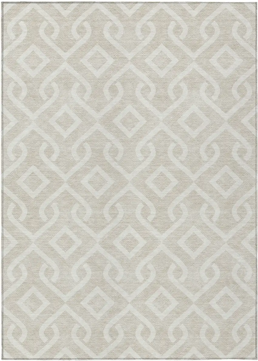 Beige And Ivory Geometric Washable Indoor Outdoor Area Rug Photo 2
