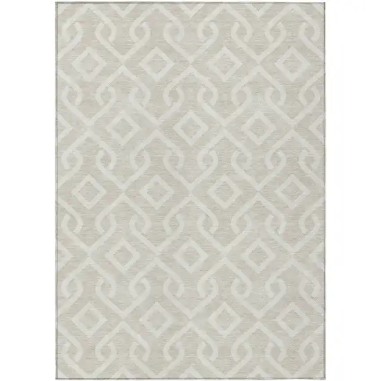 Beige And Ivory Geometric Washable Indoor Outdoor Area Rug Photo 2